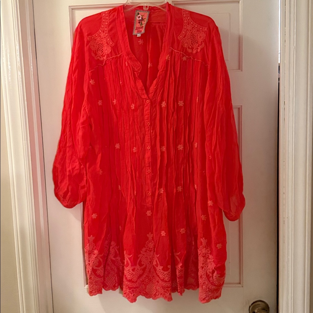 Johnny Was Coral Embroidered Top 2x top